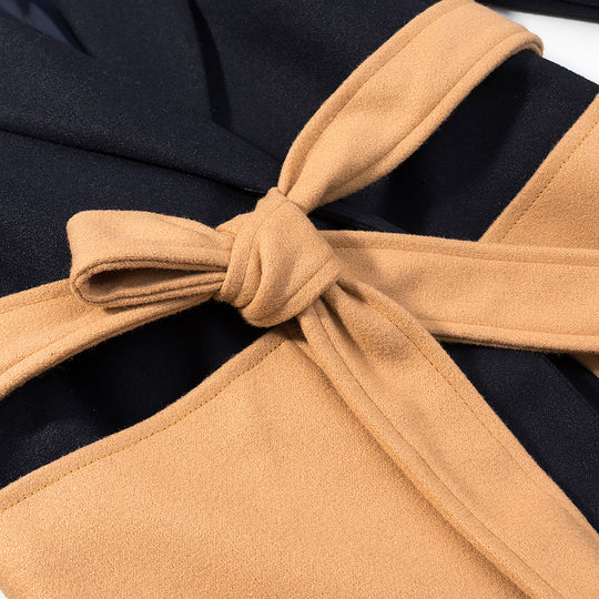 Damen Kurzmantel mit Bindegürtel, Kontrasttaschen und Kunstfellmanschetten Shop Nory
