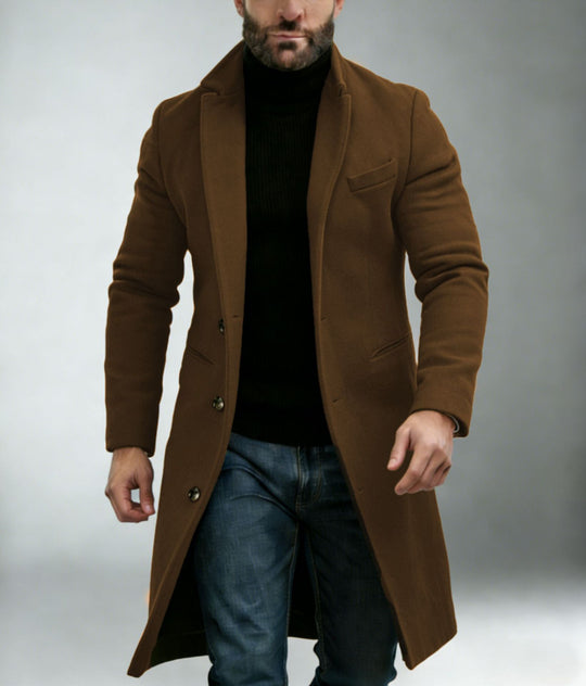 Herren Langer taillierter Wollmantel mit Reverskragen und Pattentaschen Shop Nory