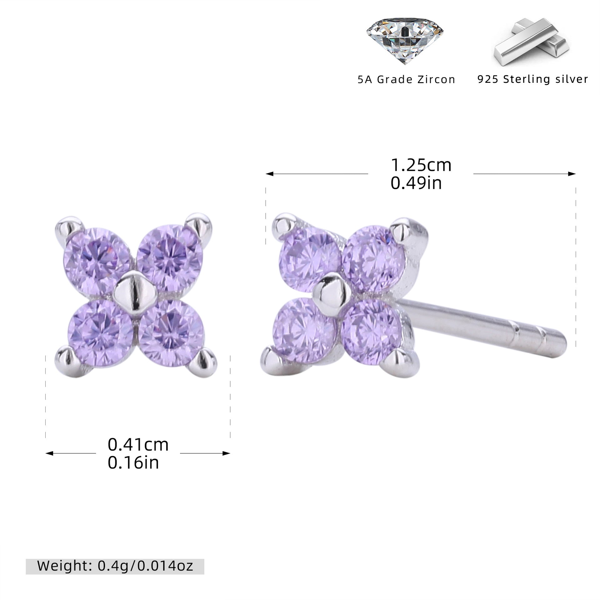Damen Ohrstecker mit funkelnden 5A Zirkonen in klassischem Blumen-Design Shop Nory
