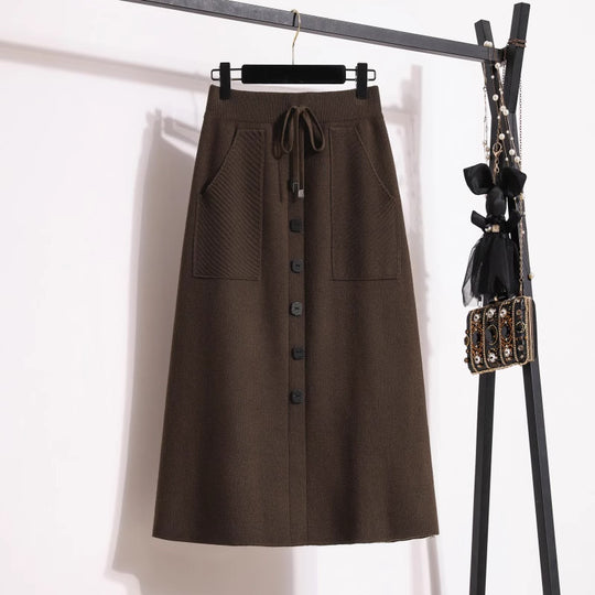 Damen Eleganter Midirock mit praktischen Taschen und Knopfdetails Shop Nory