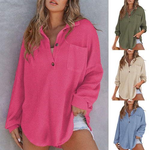 Damen nan oversized Waffelpiqué Hemdbluse mit Brusttasche, Knopfleiste und abgerundetem Saum Shop Nory