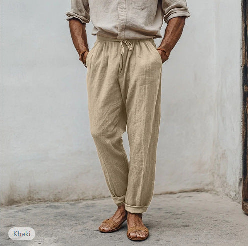Herren lässige Leinenmisch-Joggerhose mit Kordelzug, angeschrägten Eingrifftaschen und schmalem Knöchelabschluss Shop Nory