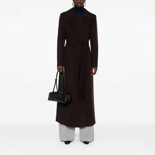 Damen Langer Wickelcoat aus Wollmix mit Bindegürtel und breitem Revers Shop Nory