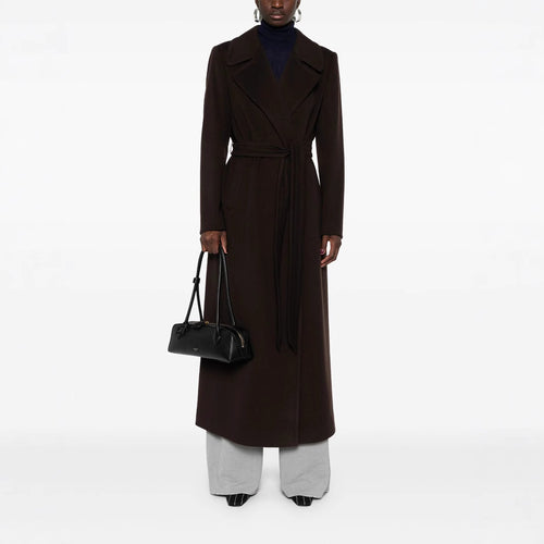 Damen Langer Wickelcoat aus Wollmix mit Bindegürtel und breitem Revers Shop Nory