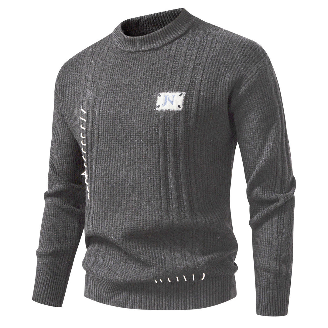 Herren Strukturiertes Rippstrick-Pullover mit Ziernähten und Logo‑Patch Shop Nory