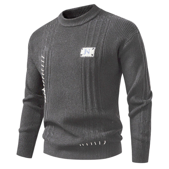 Herren Strukturiertes Rippstrick-Pullover mit Ziernähten und Logo‑Patch Shop Nory