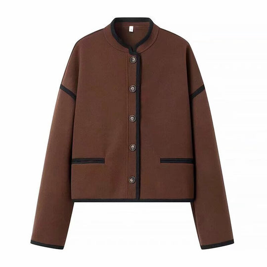 Damen Kurzjacke mit Rundhals, kastiger Cropped‑Silhouette und Kontrastpaspel Shop Nory