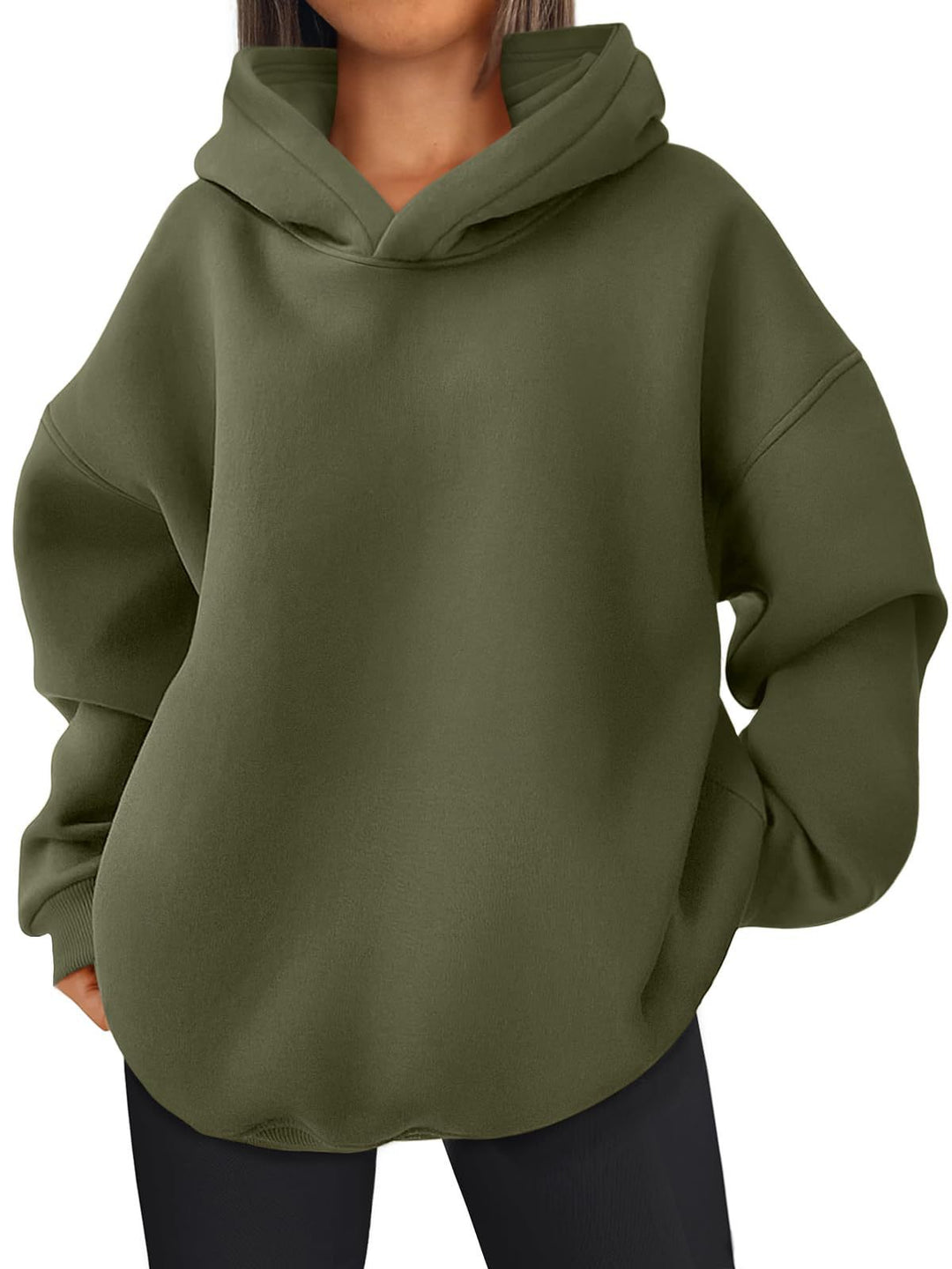Damen nan kastiger Kapuzenpullover mit doppellagiger Kapuze, überschnittener Schulter und längerem Rückenteil Shop Nory