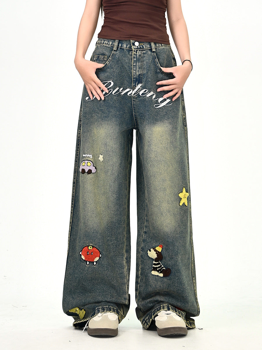 Damen Weitgeschnittene Kostümjeans mit buntem Stickdesign Shop Nory