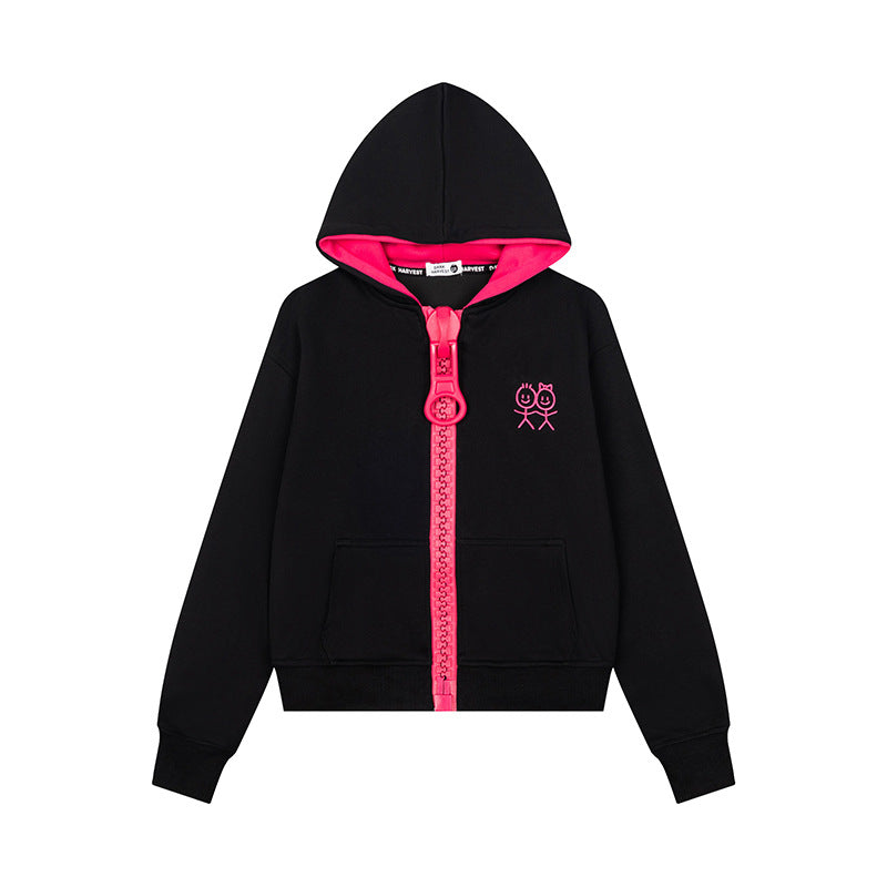 Damen Kapuzen-Sweatjacke mit übergroßem Reißverschluss und minimalistischer Stickerei Shop Nory