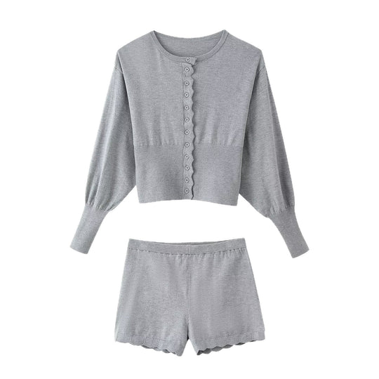 Damen Lässiges Zweiteiliges Lounge-Set mit Cropped-Sweatshirt und High-Waist-Shorts Shop Nory