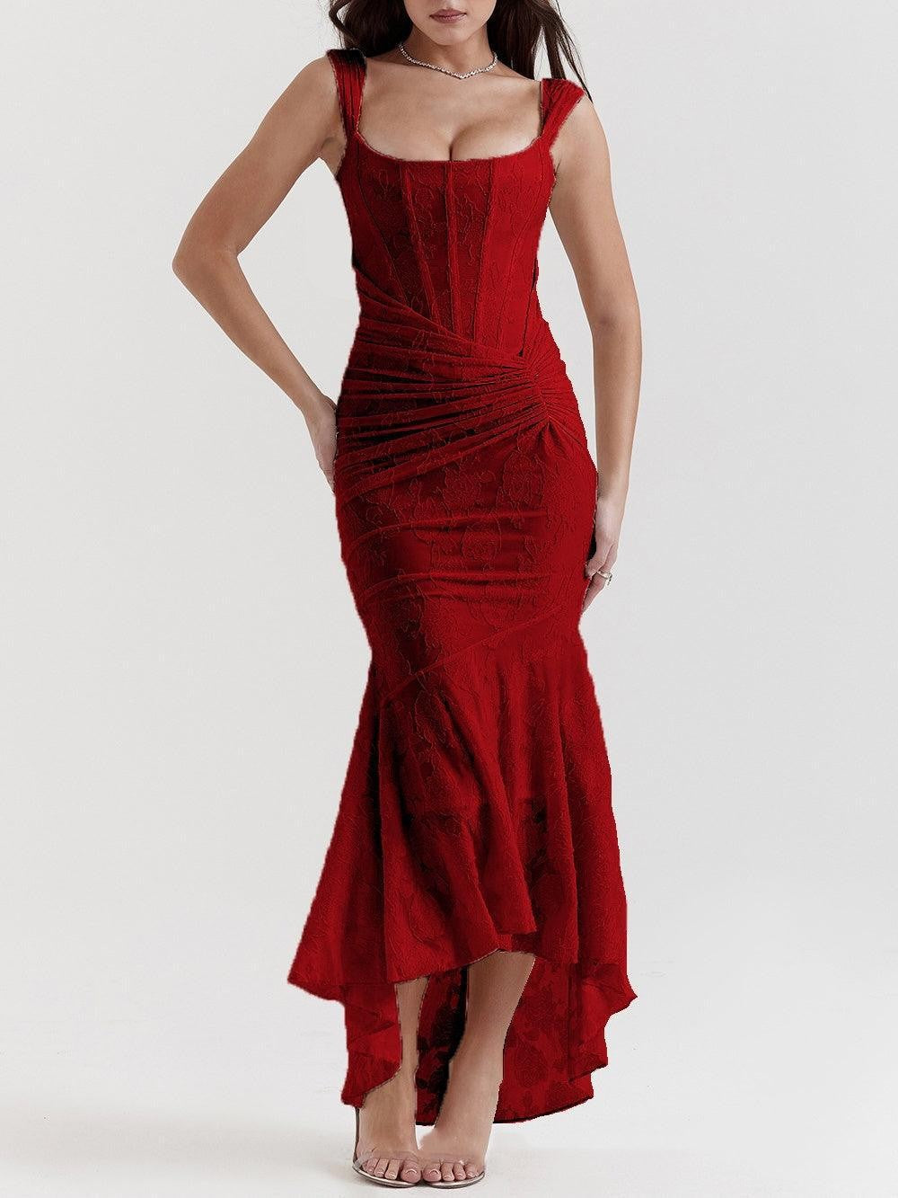 Damen nan eng anliegendes Korsett-Abendkleid mit integrierten Stäbchen, geraffter Wickelpassform und floraler Jacquardstruktur