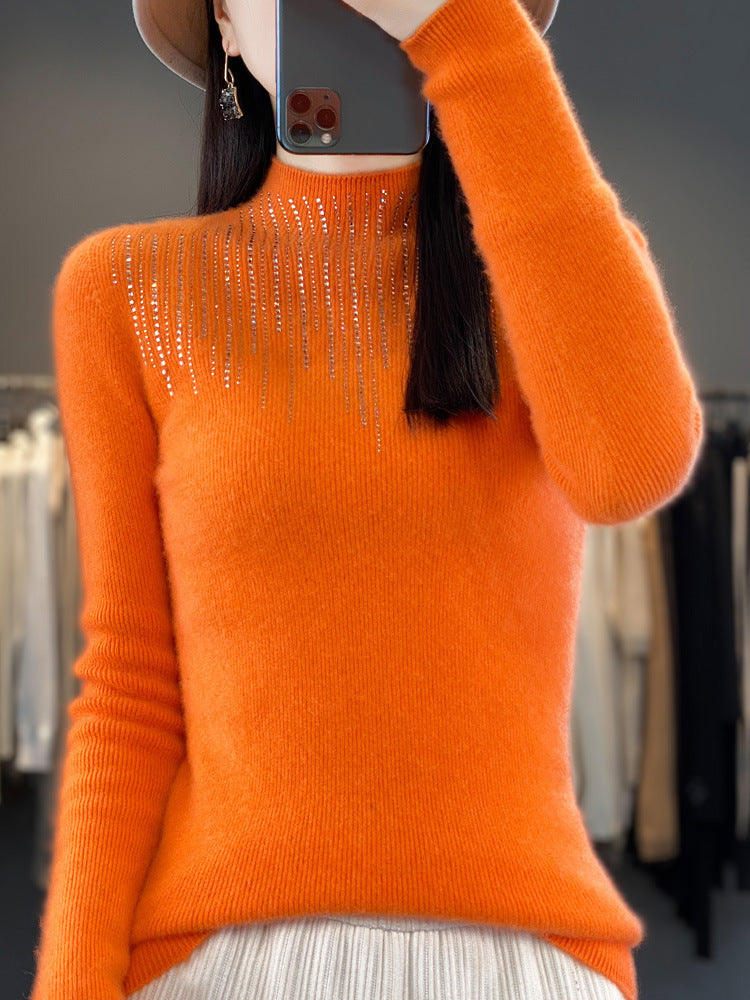 Damen Kaschmir‑Optik Mockneck-Pullover mit funkelnder Strasskaskade Shop Nory