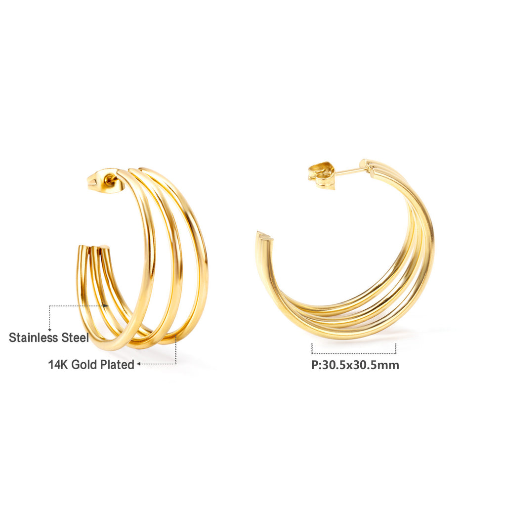 Damen Hängende Creolen mit strukturiertem Wellenmuster aus Edelstahl und hochwertiger Goldbeschichtung Shop Nory