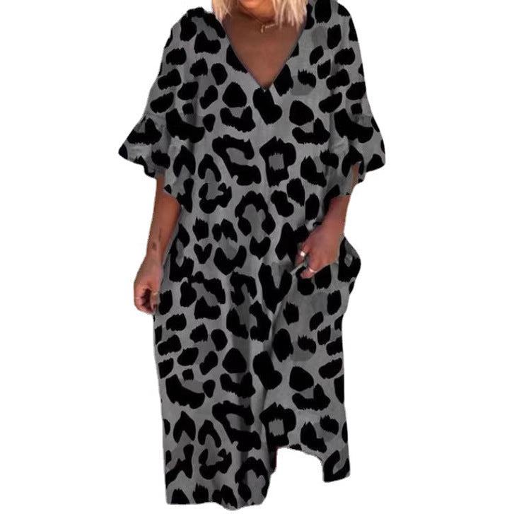 Damen Ärmelloses Kaftan Kleid im Leopardenmuster