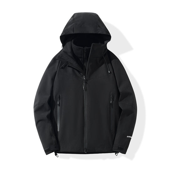 Herren Softshell-Hybridjacke mit Kapuze, getapten Reißverschlüssen und verstellbarem Saum Shop Nory