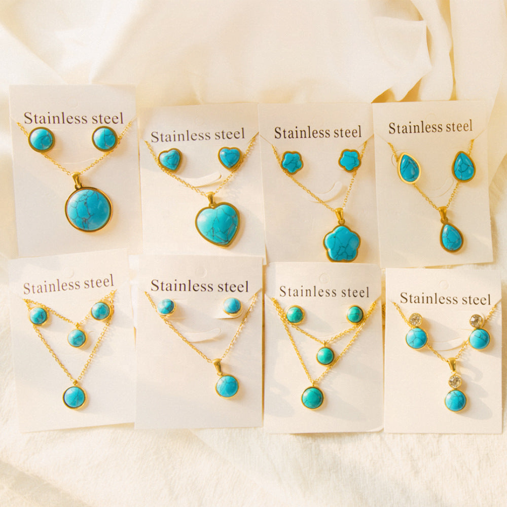 Damen Halskette und Ohrringe Set mit türkisfarbenen Zirkonia-Shop Nory