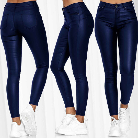 Damen Beschichtete High-Waist Skinny-Jeansoptik Hose Shop Nory