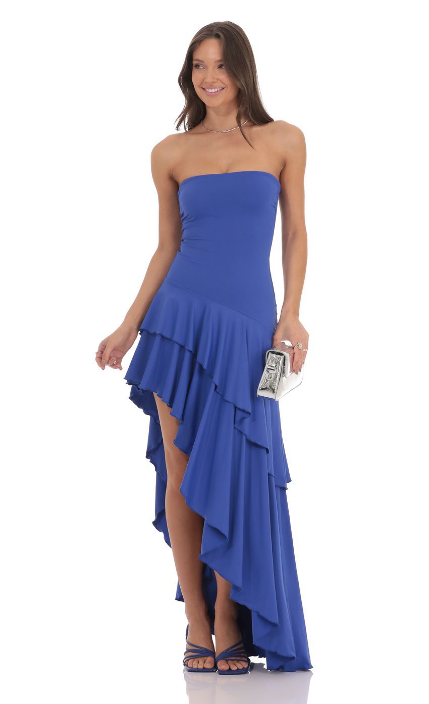 Damen asymmetrisches Abendkleid mit voluminösen Rüschendetails Shopnory