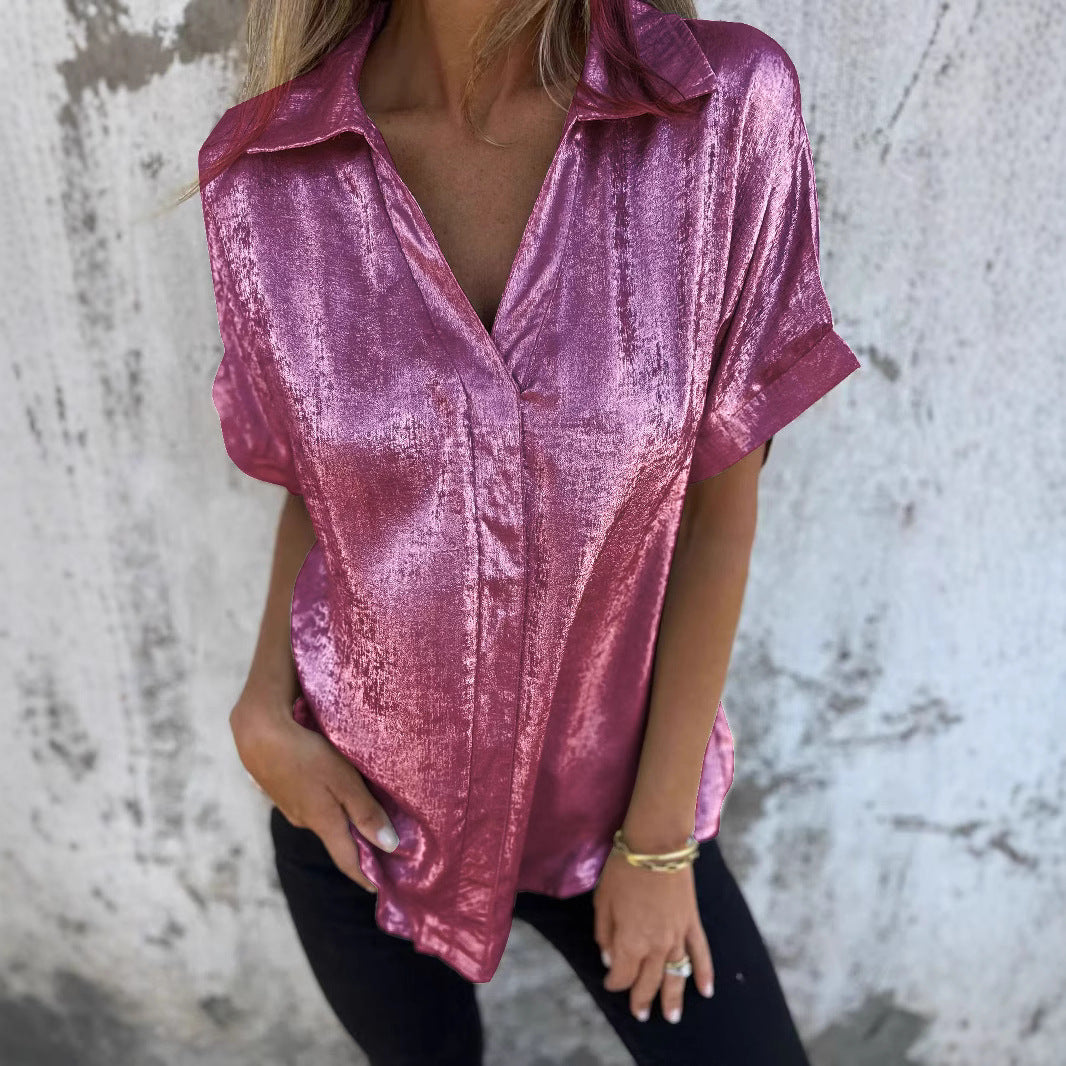 Damen Elegante Satinbluse mit glänzendem Finish und lässigem Schnitt