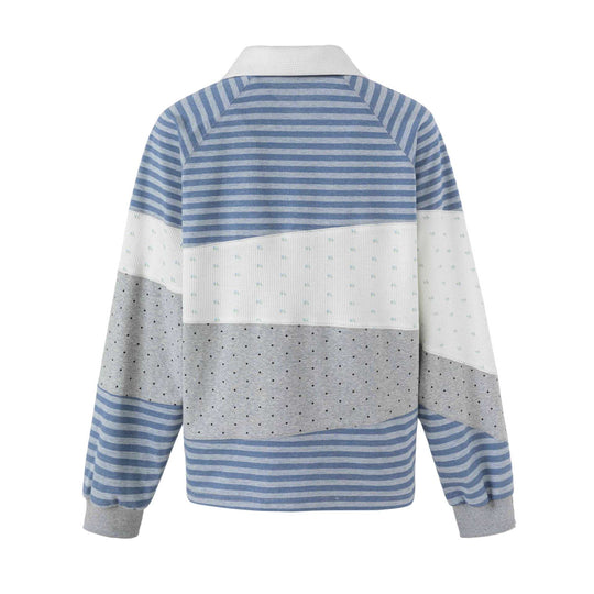 Damen Gestreifter Rugby-Pullover mit großem Kentkragen und Colourblock-Struktur Shop Nory