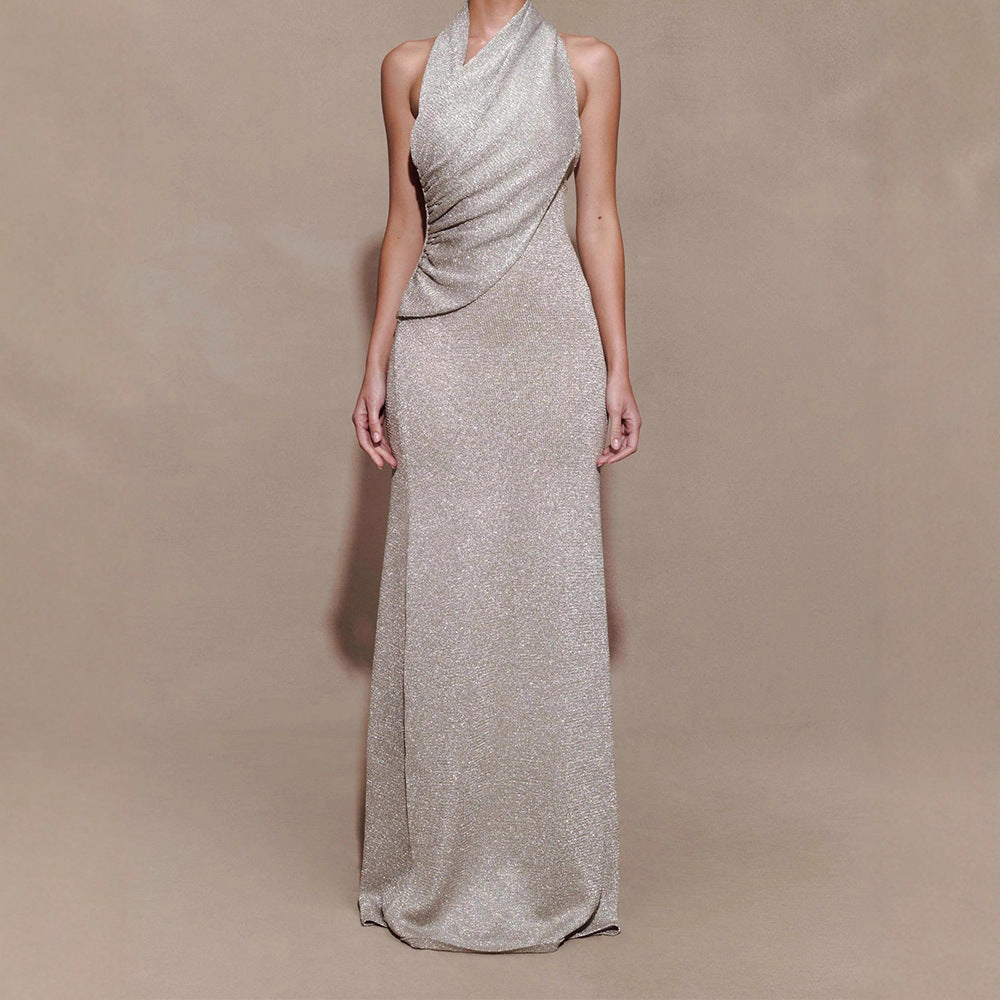 Damen Elegantes Maxikleid mit schimmerndem Stoff und raffiniertem Wickeldetail Shopnory