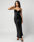 Damen Satin Maxikleid mit Spitzenoberteil