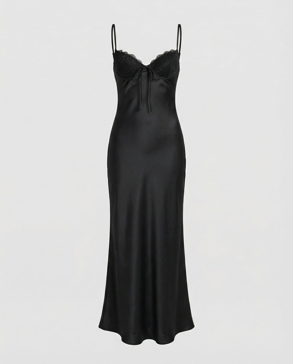 Damen Satin Maxikleid mit Spitzenoberteil