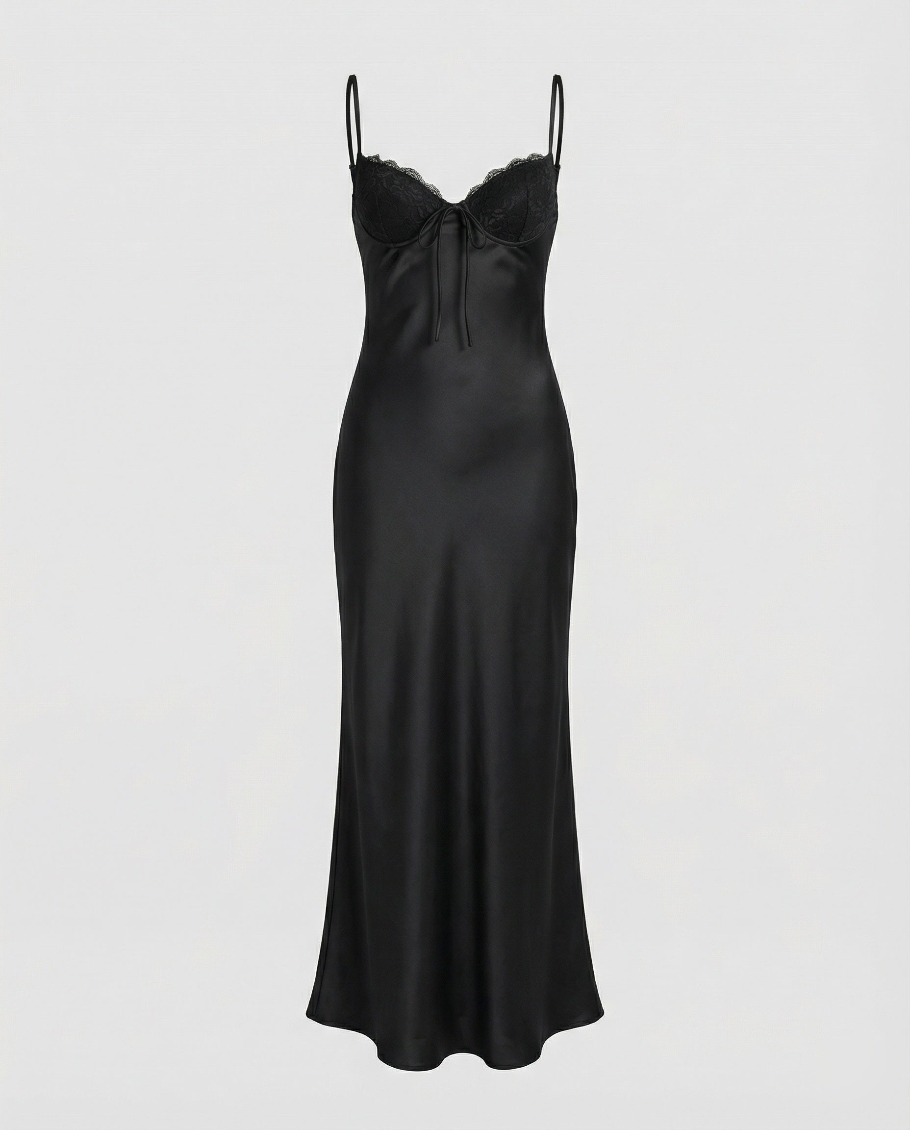 Damen Satin Maxikleid mit Spitzenoberteil