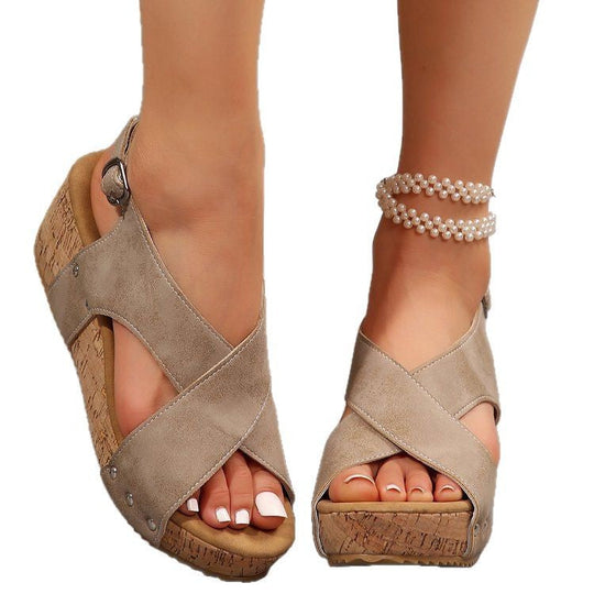 Damen Keil-Sandalen mit verstellbarem Riemen und Korksohle