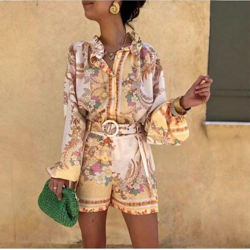 Damen Blusenset mit floralem Design und weitem Schnitt