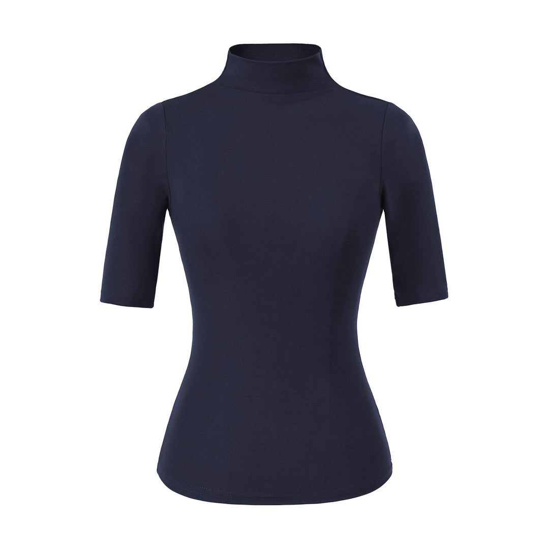 Damen Figurbetontes Stehkragen-Shirt mit halblangen Ärmeln Shop Nory