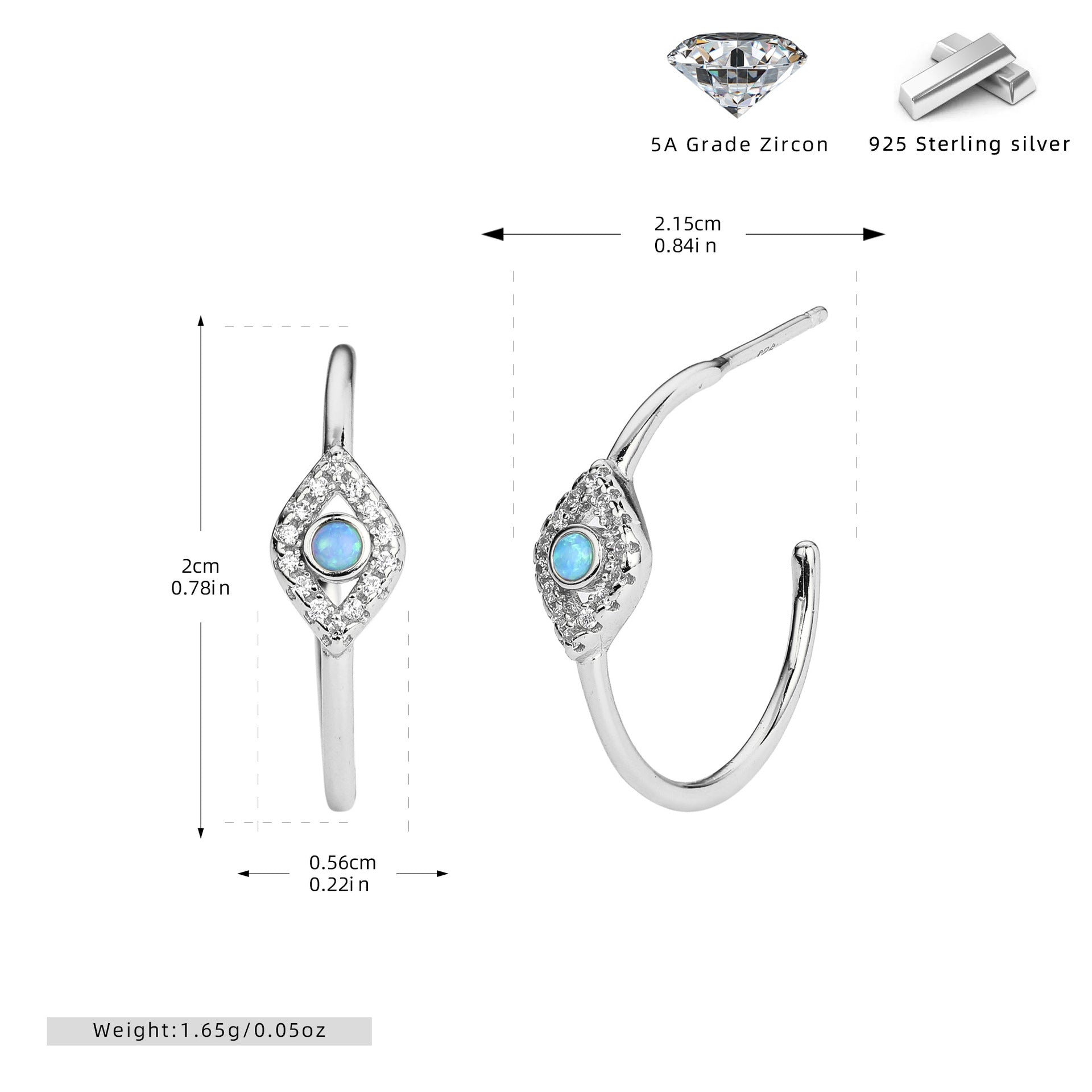 Damen Ohrstecker mit Zirkon und hochwertigem 925 Sterling Silber Shop Nory