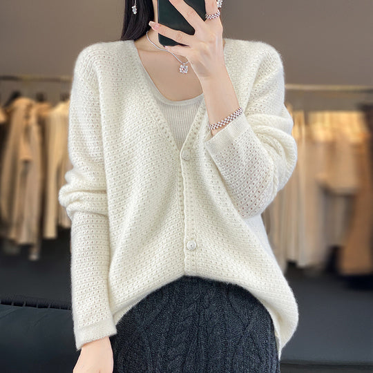 Damen Offener Ajour-Strickcardigan mit dezentem Flauschfinish und kastiger Oversize-Silhouette Shop Nory