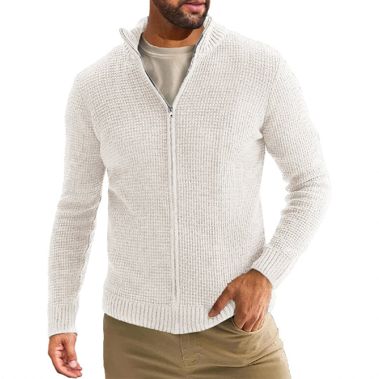 Herren Reißverschluss-Strickjacke mit Waffelstruktur und Stehkragen Shop Nory