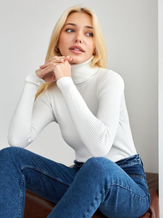 Damen Figurbetonter Rippstrick-Rollkragenpullover Shop Nory