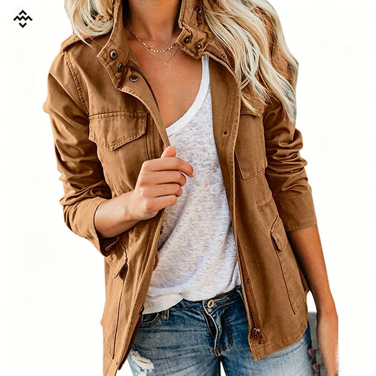 Damen leichte Feldjacke im Utility-Stil mit Stehkragen und Mehrfachtaschen Shop Nory
