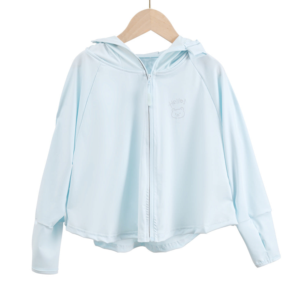 Unisex nan atmungsaktive Kinder-UV-Schutzjacke mit A-Linien-Schnitt, Kapuze und Daumenlöchern  Shopnory