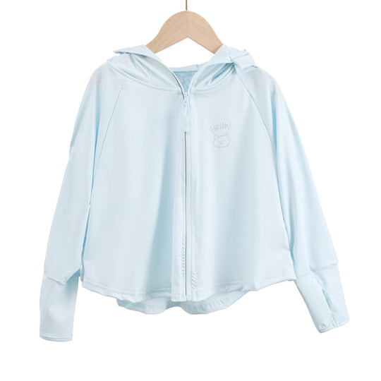 Unisex nan atmungsaktive Kinder-UV-Schutzjacke mit A-Linien-Schnitt, Kapuze und Daumenlöchern  Shopnory
