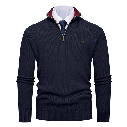 Herren eleganter Strickpullover mit Stehkragen und Reißverschluss