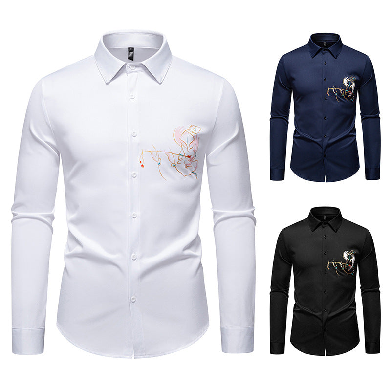 Herren Slim-Fit Businesshemd mit aufwendiger Bruststickerei und Kentkragen Shop Nory