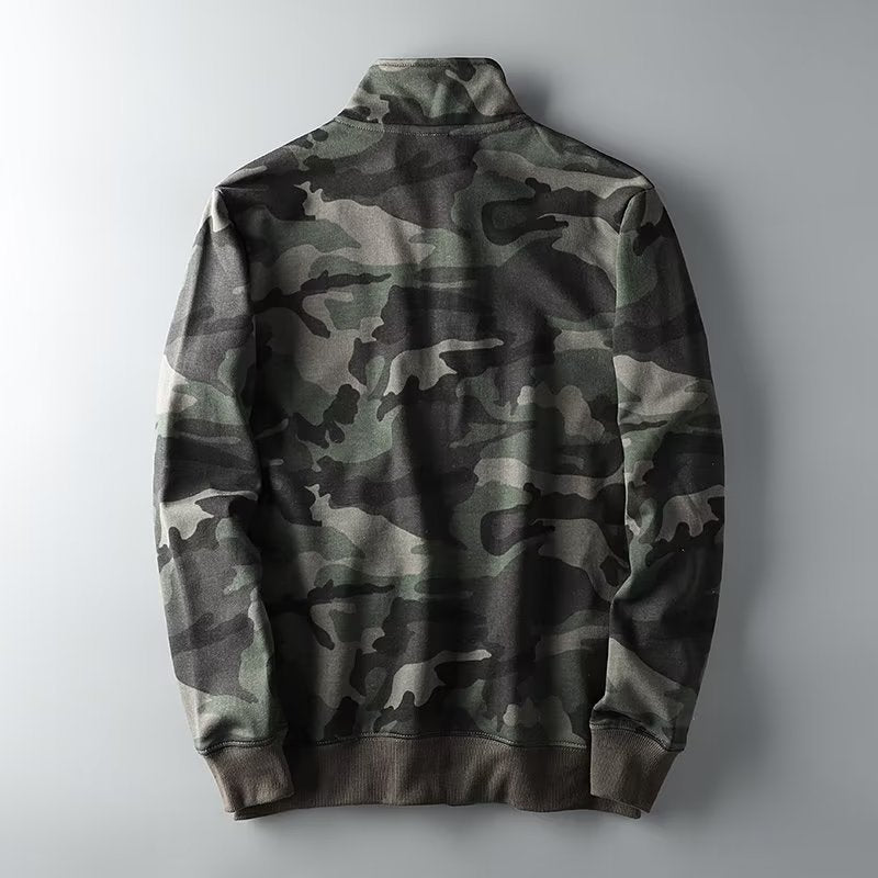 Herren Camouflage Baumwoll‑Fleece‑Zipjacke mit Stehkragen und Rippbündchen Shop Nory