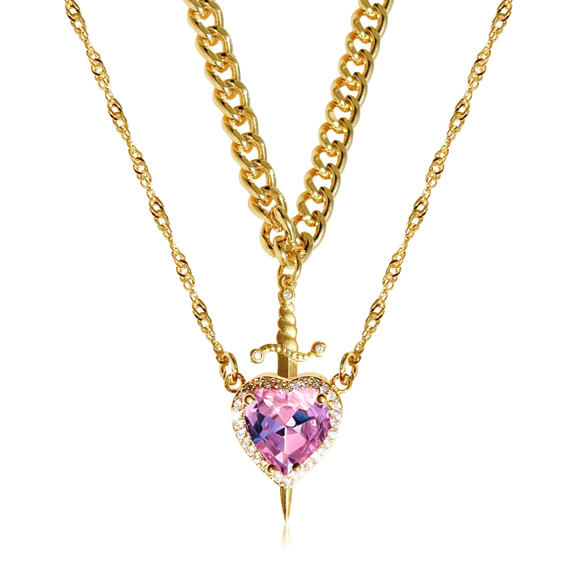Damen Halskette mit herzförmigem Anhänger und künstlerischem Schwertdesign Shop Nory
