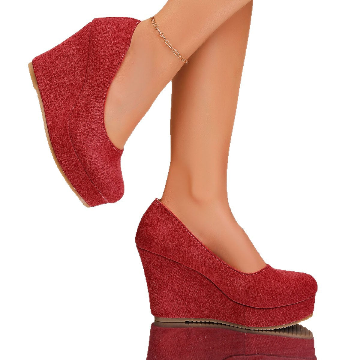 Damen Wedge-Pumps mit elegantem samtigem Obermaterial und komfortablem Fußbett