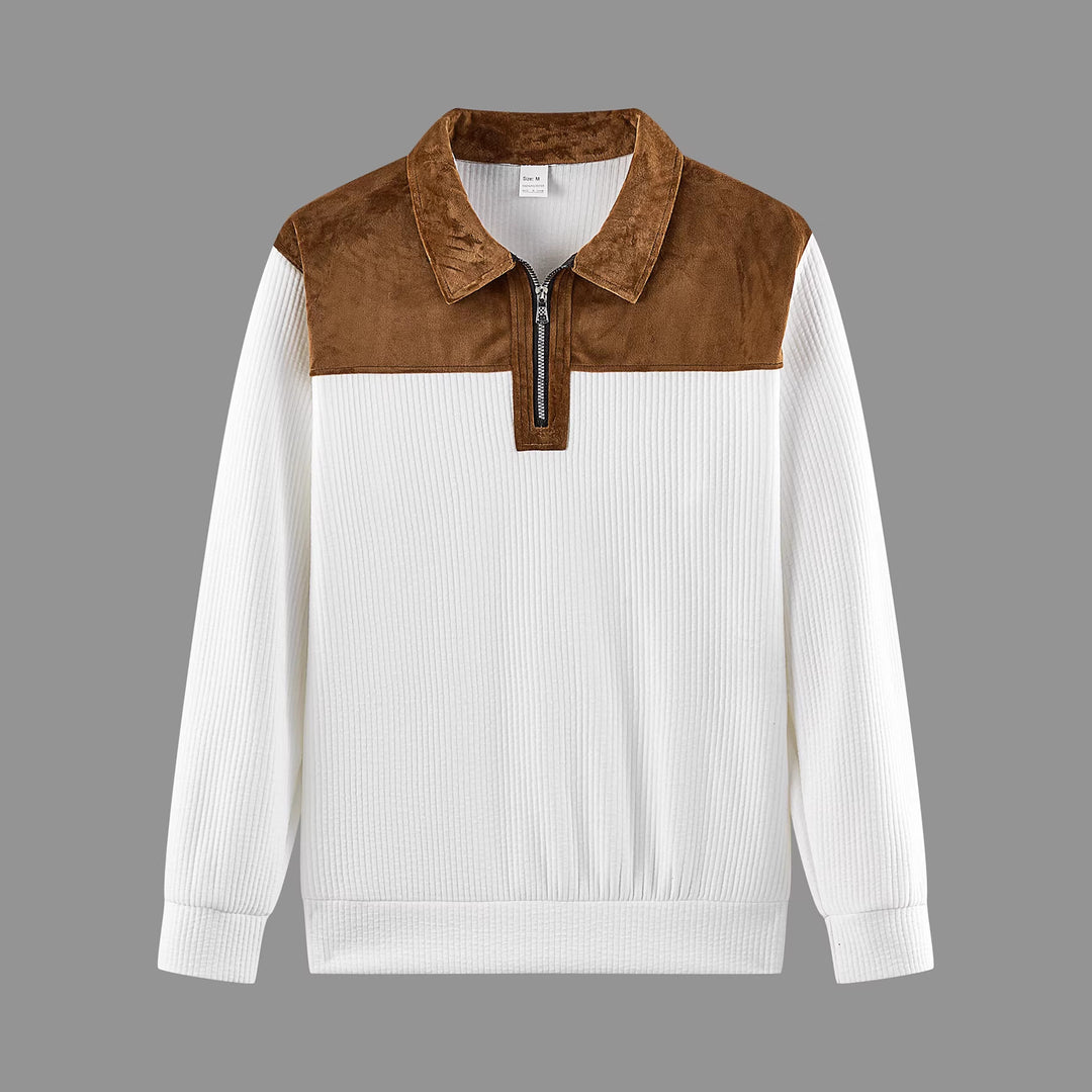 Unisex nan feinstrukturierter Strickpullover mit halbem Reißverschlusskragen und Samtbesatz Shop Nory