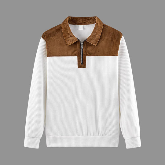 Unisex nan feinstrukturierter Strickpullover mit halbem Reißverschlusskragen und Samtbesatz Shop Nory