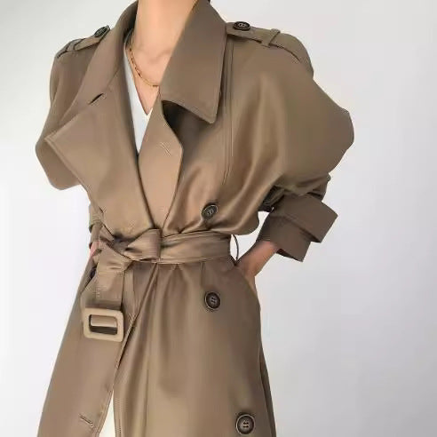 Damen Modische Kunstleder-Trenchcoat Shop Nory