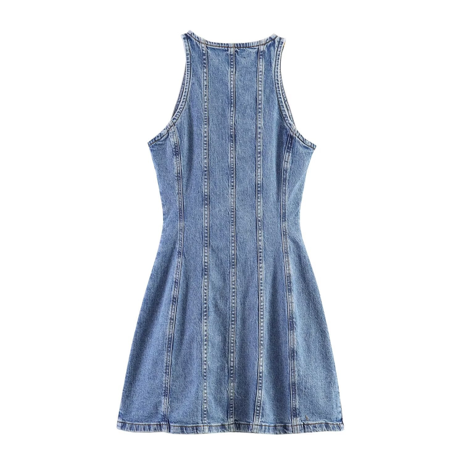 Damen Jeanskleid mit geflochtenem Knoten und durchgehender Knopfleiste