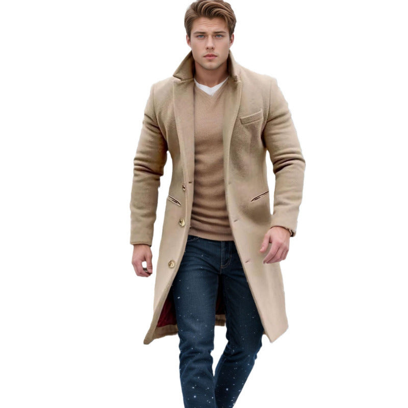Herren Eleganter einreihiger Langmantel aus Wollmix mit schmaler Silhouette und Reverskragen Shop Nory