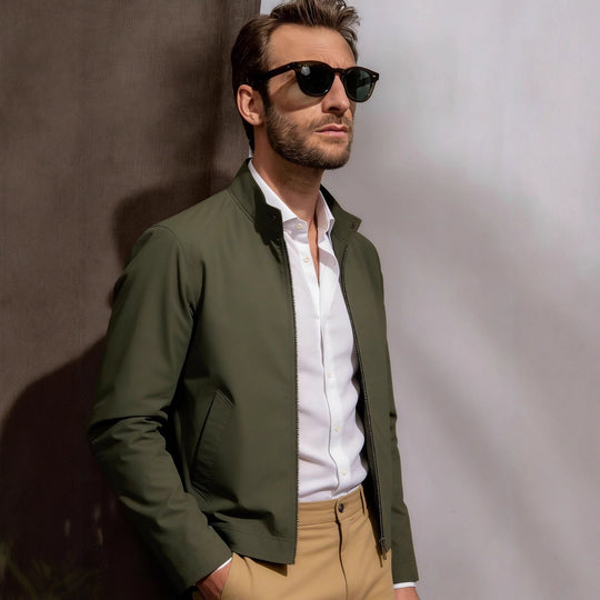 Herren Harrington-Jacke mit Cordkragen, Zweiwege-Reißverschluss und verdeckten Eingrifftaschen Shop Nory